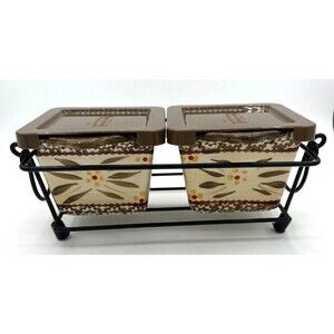 Temp-Tations by Tara Ramekins Square Serving Bowls 10oz w/Lids &‎ Metal Carrier